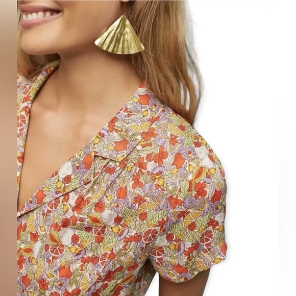 Anthropologie Maeve Button Down Citrus Tie Shirt Sz 8 - Picture 2 of 13